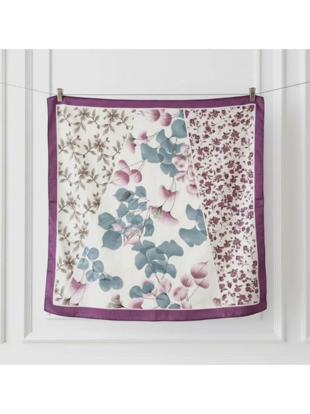 ⭐Elegant Bandana Square Scarf Silky Vintage Floral Purple Garden Luxury Headband - Picture 2 of 7